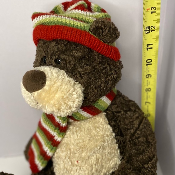 Eddie Bauer Gund Bear Plush Stuffed 15" Brown Tan Textured Hat Scarf Holiday VTG - Picture 3 of 9